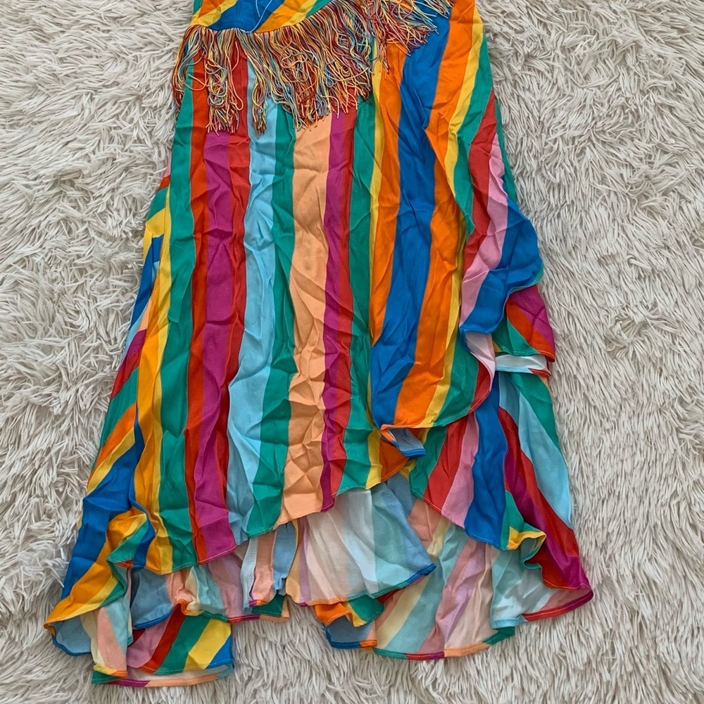 NWT farm rio striped scarf wrap maxi dress in rainbow - Picture 8 of 11